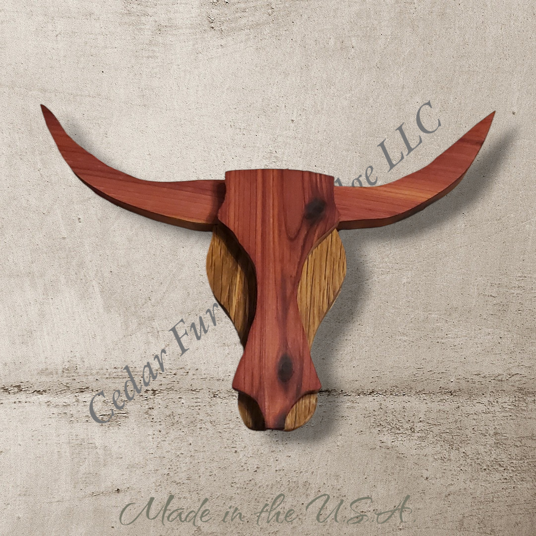 Small Wooden Steer Wall Decor