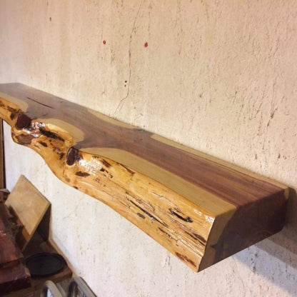 7' Floating Fireplace Mantel w/ Live Edge