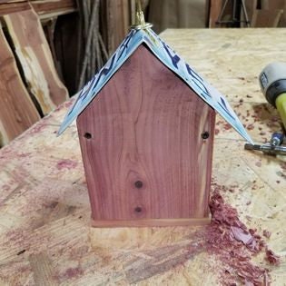 Birdhouse - Simple Cedar Birdhouse w/ Tin Roof