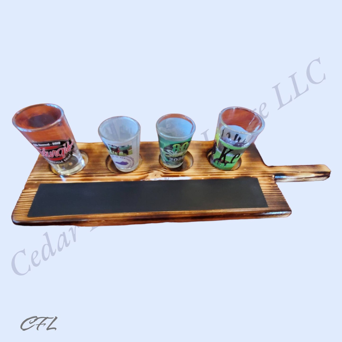 Rustic Shot Glass Flight with Chalk Walk